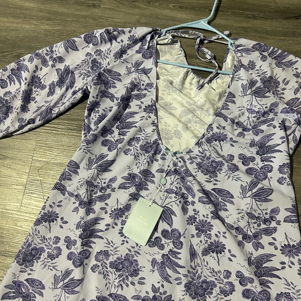 Hill House Blue and White Tie Front Long Sleeve Sundress‎ - Picture 5 of 7